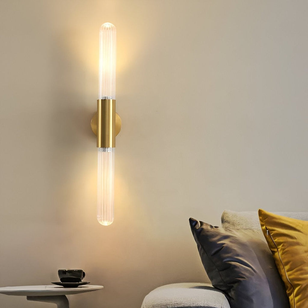 Aplique de Parede em Latão Antigo com Cúpula de Vidro Ondulado, Luz LED