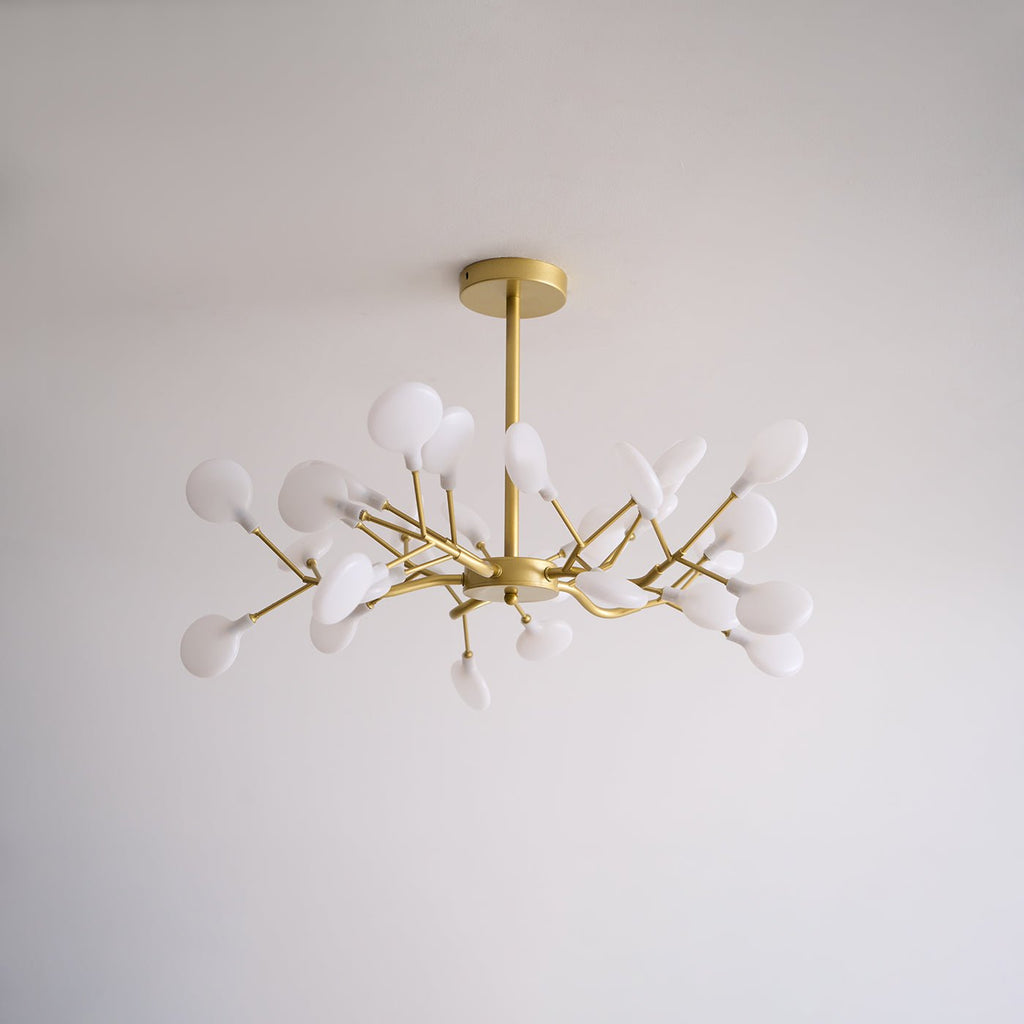 Chandelier, Firefly Sputnik, Translucent Glass Leaves, G4 LED, Dimmable