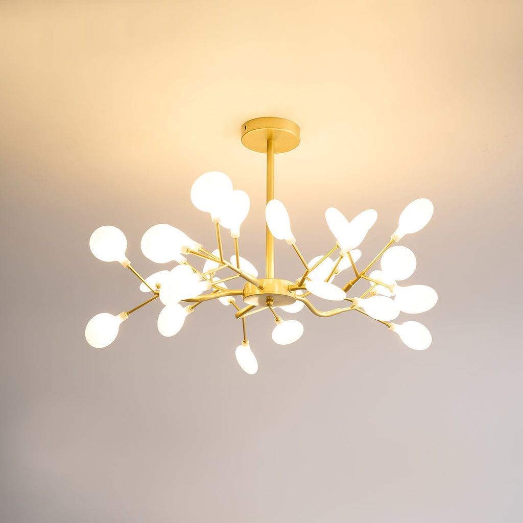 Chandelier, Firefly Sputnik, Translucent Glass Leaves, G4 LED, Dimmable
