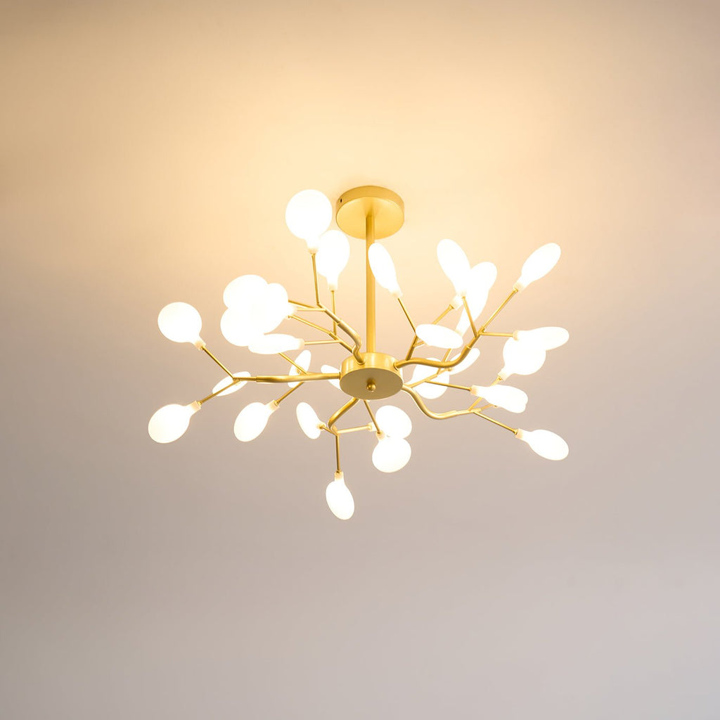 Chandelier, Firefly Sputnik, Translucent Glass Leaves, G4 LED, Dimmable
