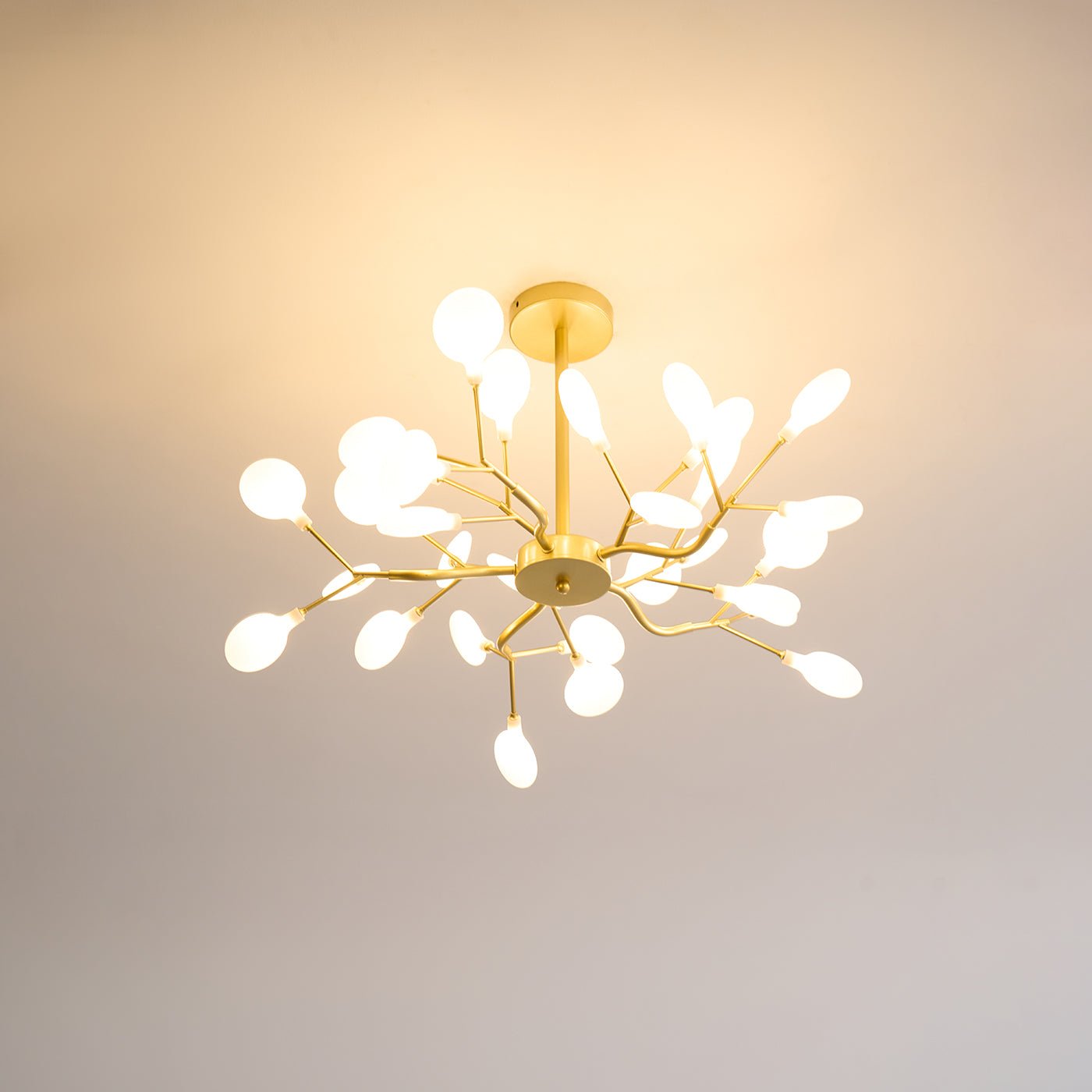 Chandelier, Firefly Sputnik, Translucent Glass Leaves, G4 LED, Dimmable