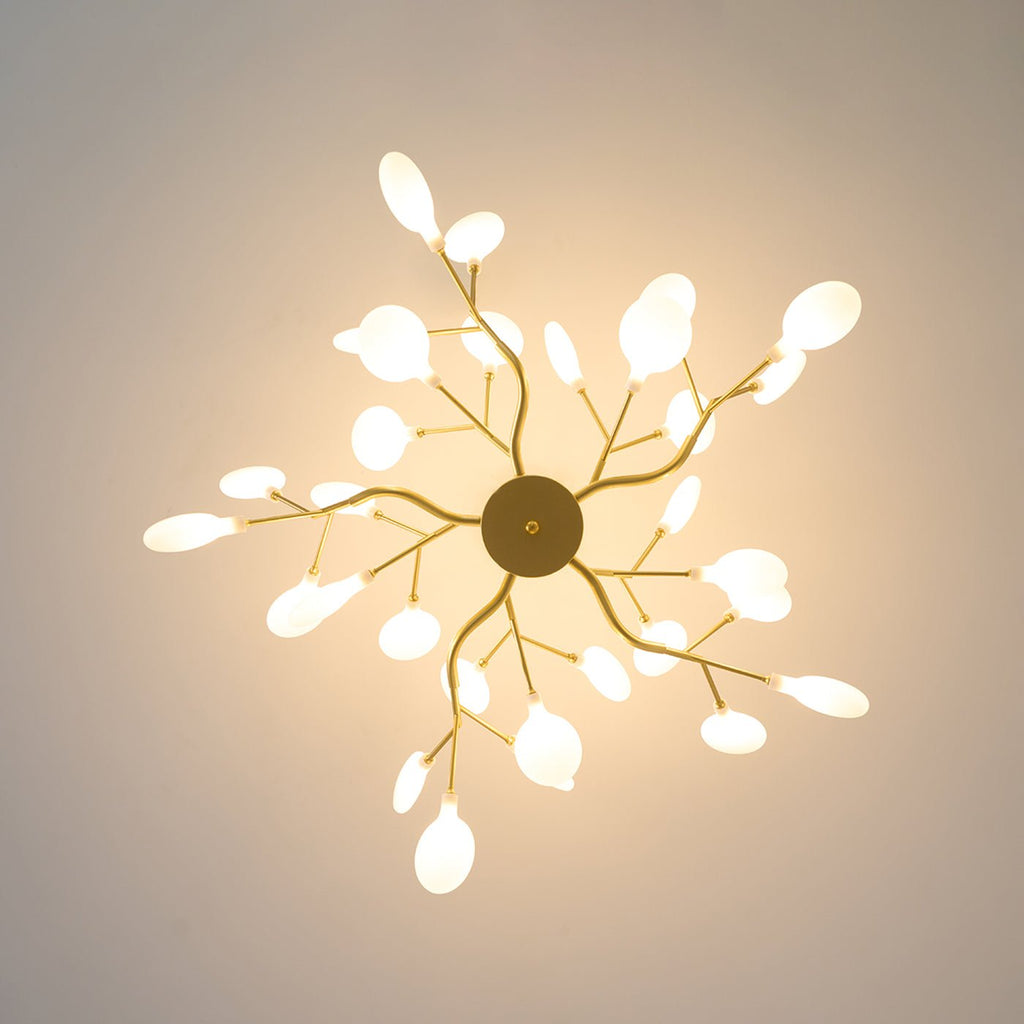 Chandelier, Firefly Sputnik, Translucent Glass Leaves, G4 LED, Dimmable