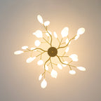 Chandelier, Firefly Sputnik, Translucent Glass Leaves, G4 LED, Dimmable