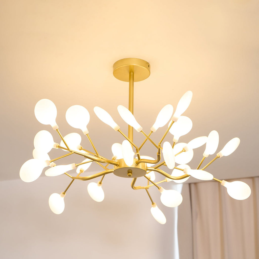 Chandelier, Firefly Sputnik, Translucent Glass Leaves, G4 LED, Dimmable
