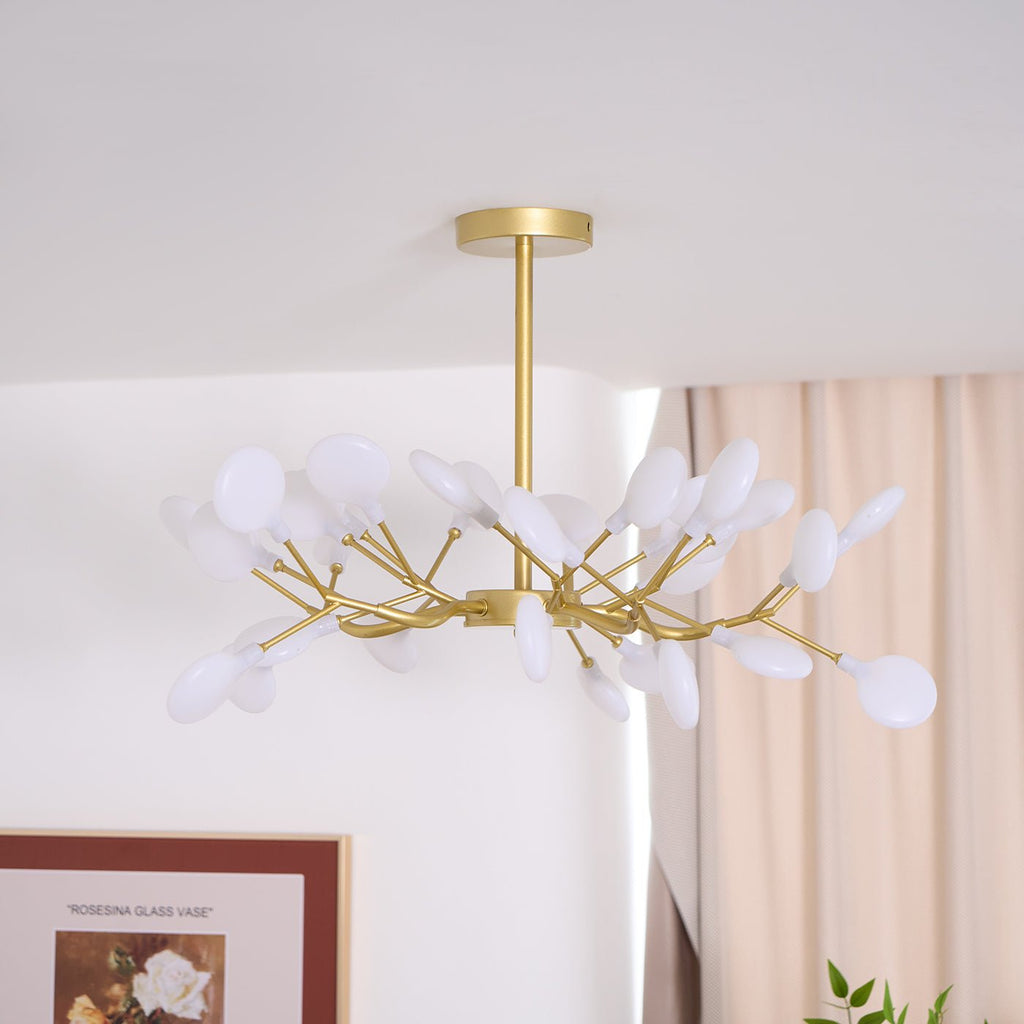 Chandelier, Firefly Sputnik, Translucent Glass Leaves, G4 LED, Dimmable