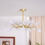 Chandelier, Firefly Sputnik, Translucent Glass Leaves, G4 LED, Dimmable