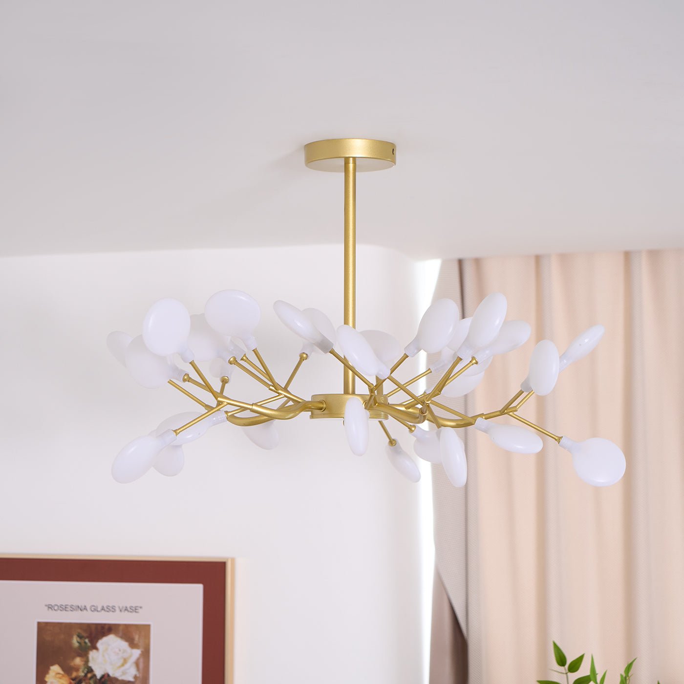 Chandelier, Firefly Sputnik, Translucent Glass Leaves, G4 LED, Dimmable