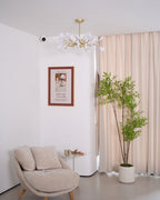 Chandelier, Firefly Sputnik, Translucent Glass Leaves, G4 LED, Dimmable