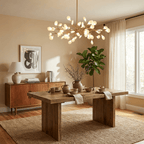 Gold sputnik chandelier shown against a plain background