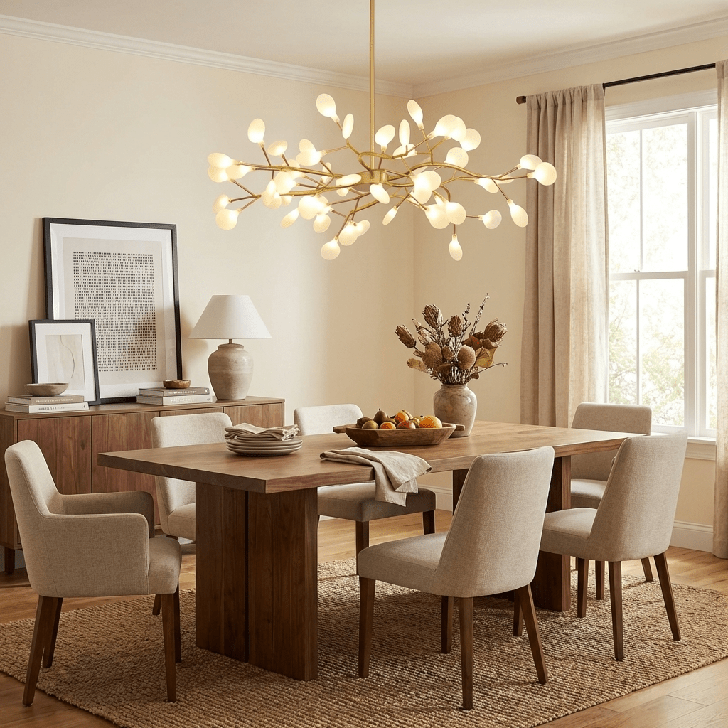 Starburst glass leaf chandelier in a gold finish