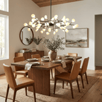 Firefly chandelier detail showing glass leaf and metal arm