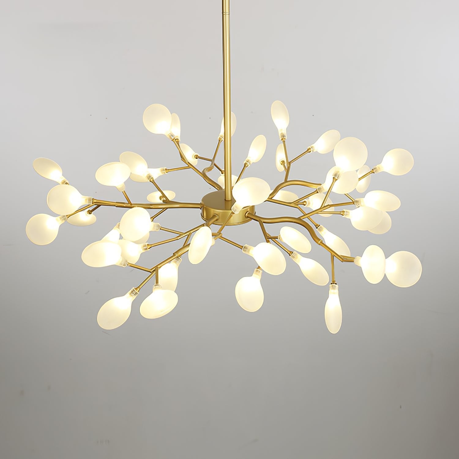 Chandelier, Firefly Sputnik, Translucent Glass Leaves, G4 LED, Dimmable