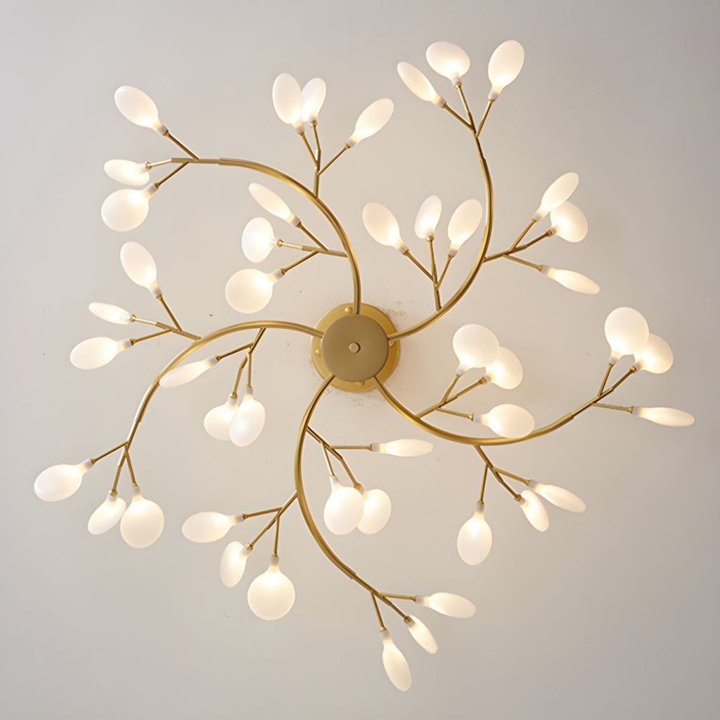 Chandelier, Firefly Sputnik, Translucent Glass Leaves, G4 LED, Dimmable