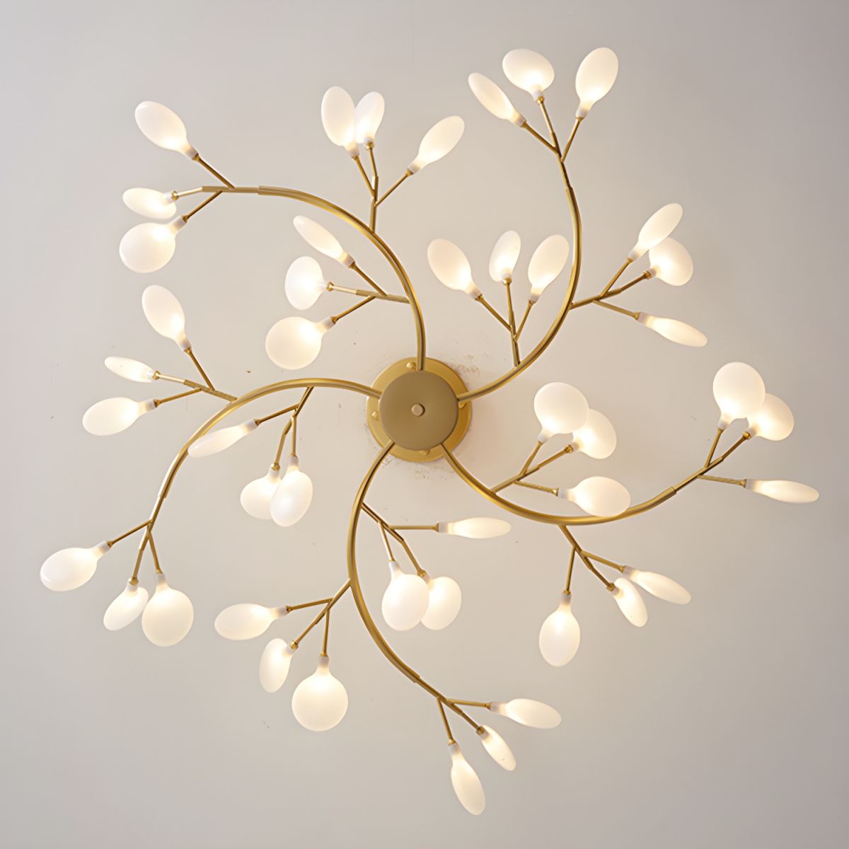 Chandelier, Firefly Sputnik, Translucent Glass Leaves, G4 LED, Dimmable