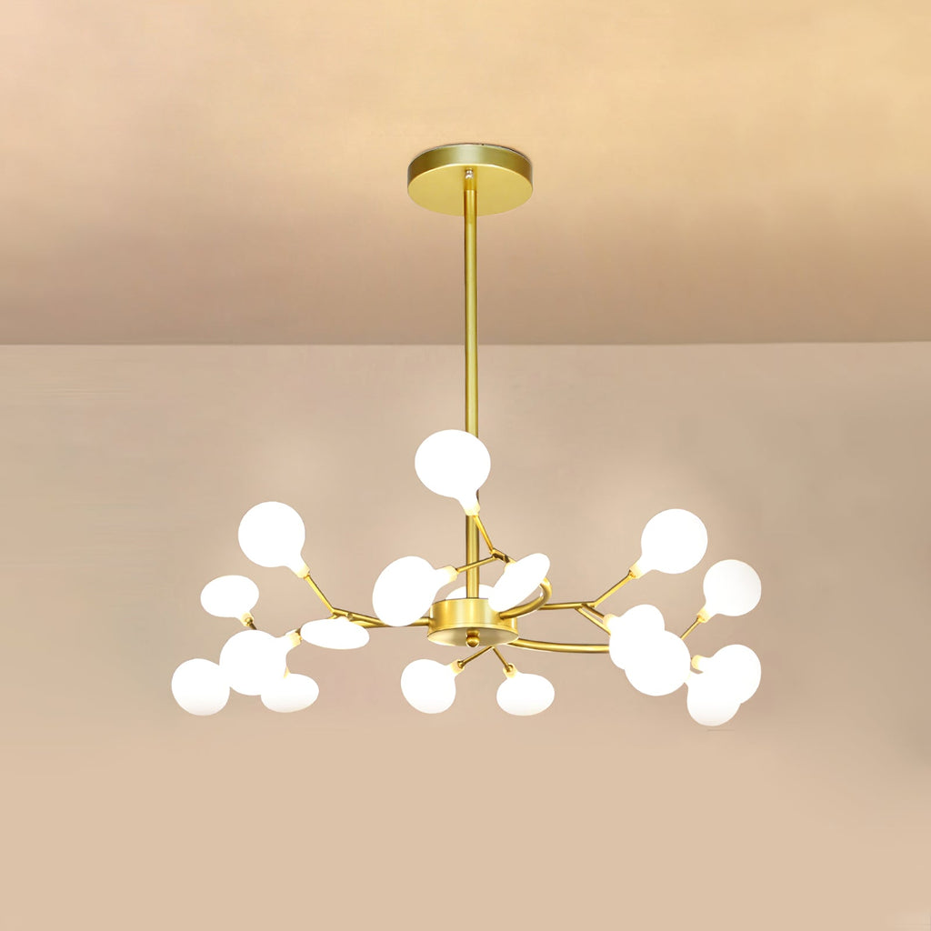 Chandelier, Firefly Sputnik, Translucent Glass Leaves, G4 LED, Dimmable