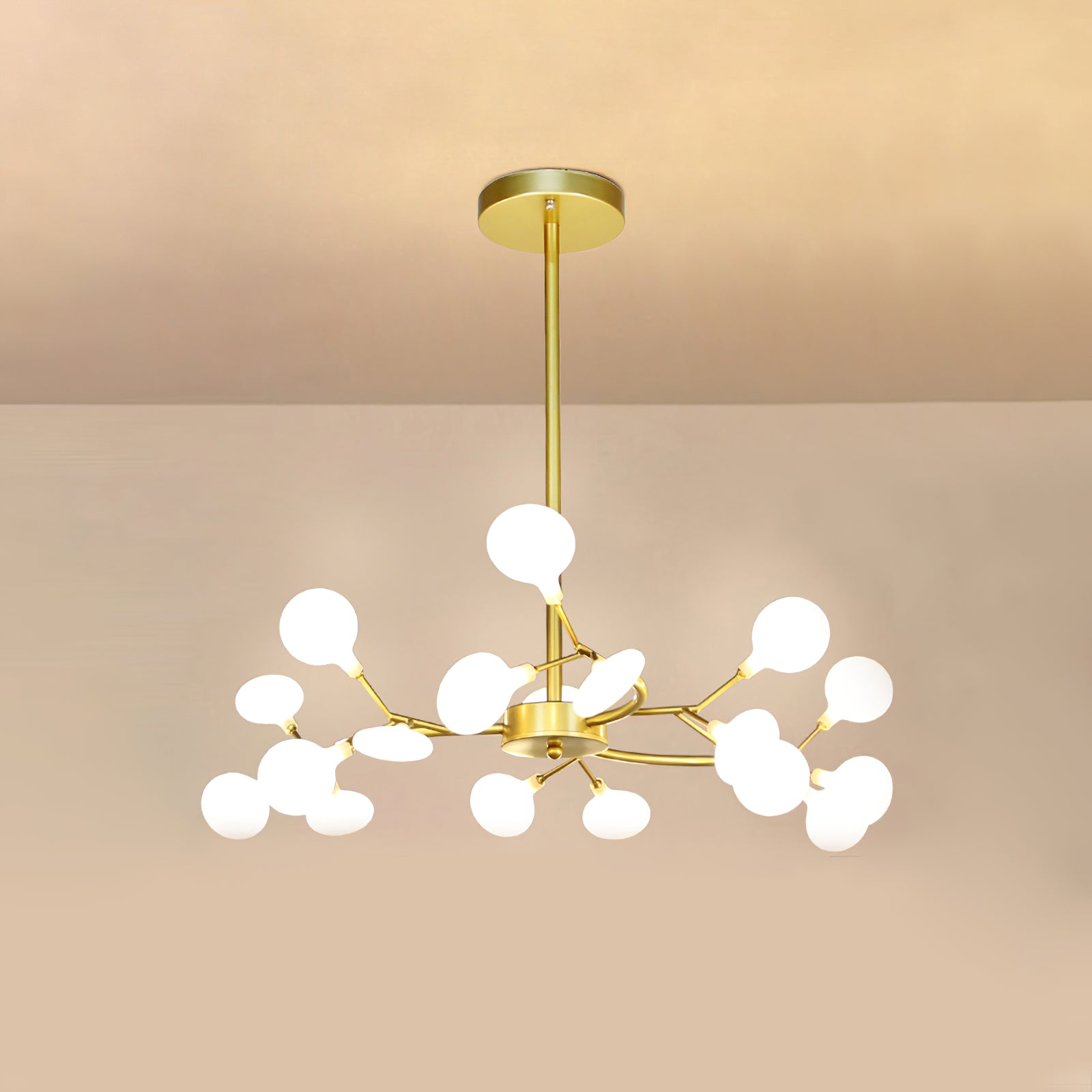 Chandelier, Firefly Sputnik, Translucent Glass Leaves, G4 LED, Dimmable