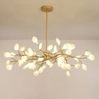 Sputnik chandelier with warm glowing arms in an interior