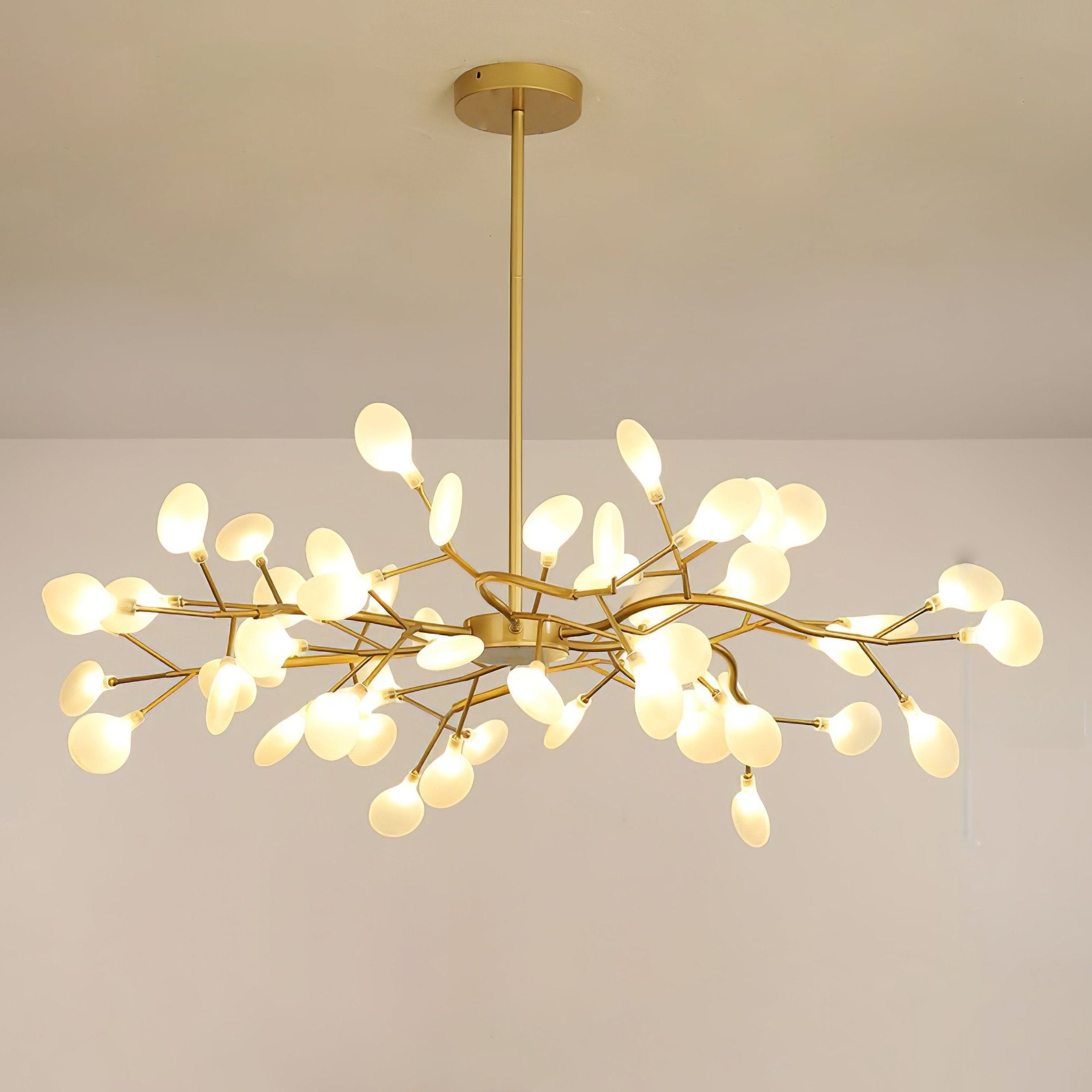 Sputnik chandelier with warm glowing arms in an interior