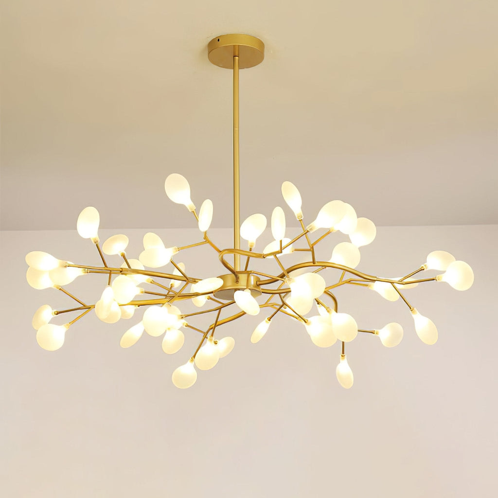 Chandelier, Firefly Sputnik, Translucent Glass Leaves, G4 LED, Dimmable