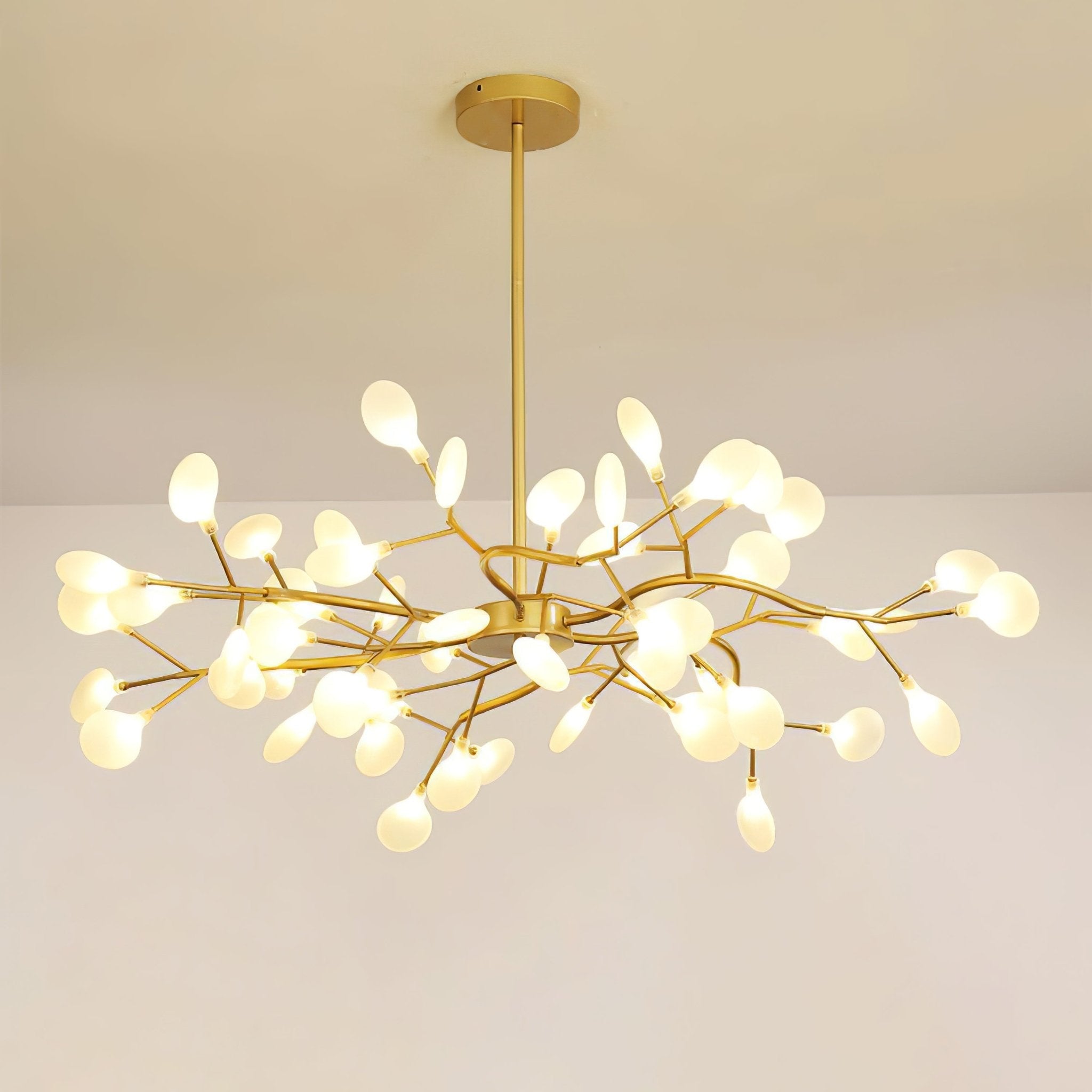 Chandelier, Firefly Sputnik, Translucent Glass Leaves, G4 LED, Dimmable