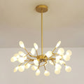 Firefly sputnik chandelier with glowing glass leaf arms