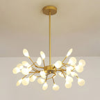 Firefly sputnik chandelier with glowing glass leaf arms