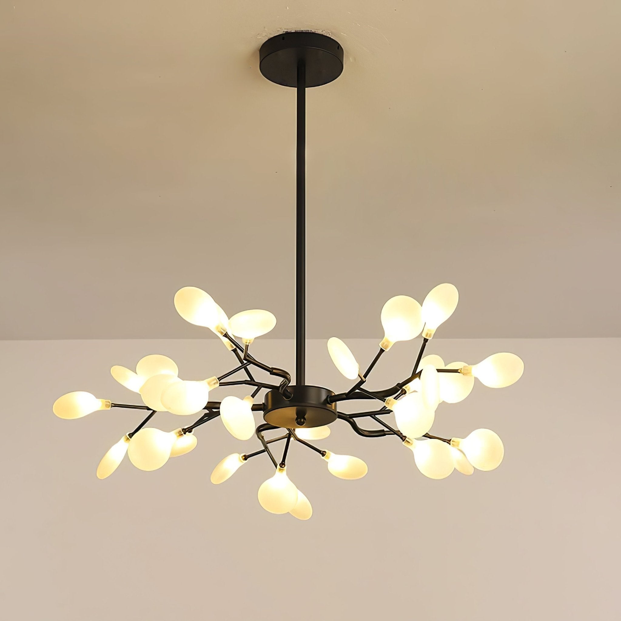 Gold sputnik chandelier with translucent glass leaf tips