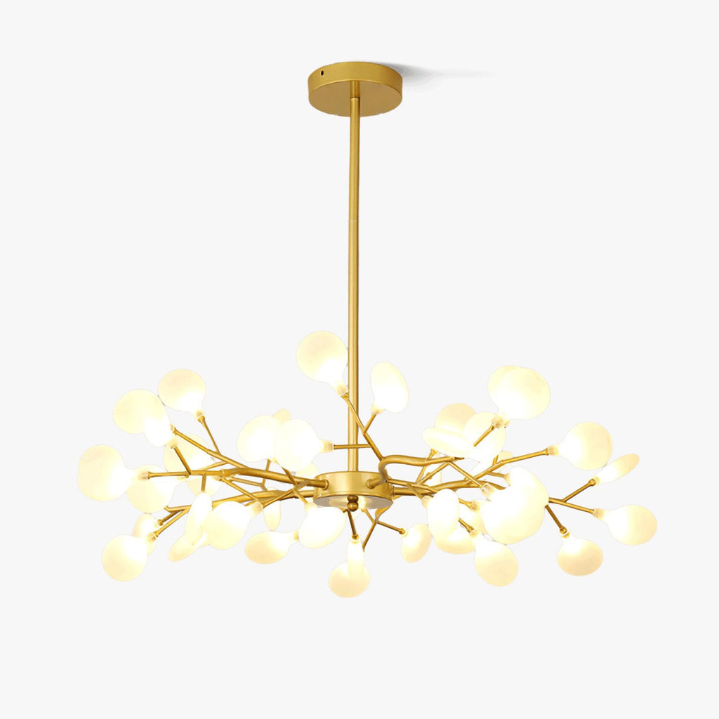 Chandelier, Firefly Sputnik, Translucent Glass Leaves, G4 LED, Dimmable