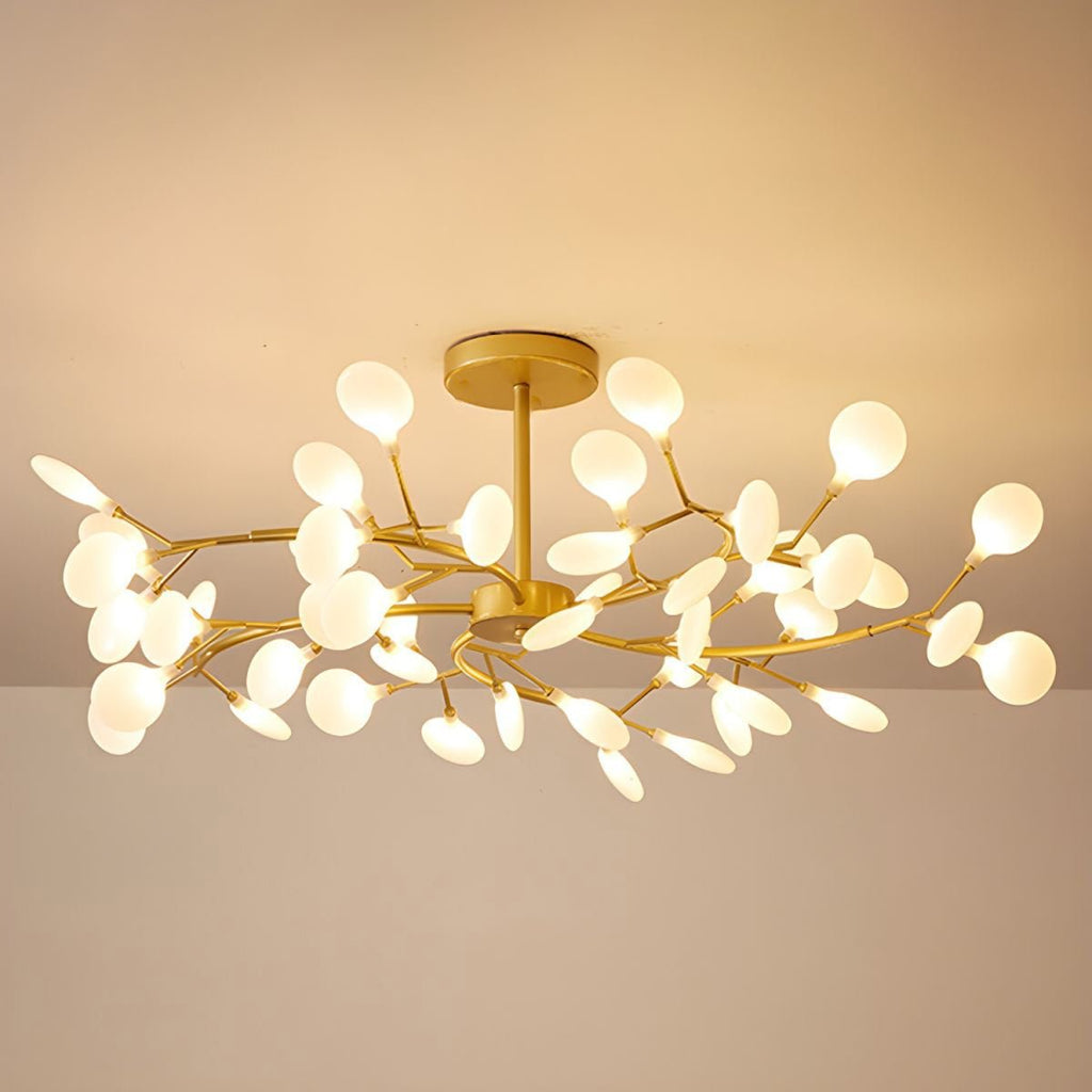 Chandelier, Firefly Sputnik, Translucent Glass Leaves, G4 LED, Dimmable
