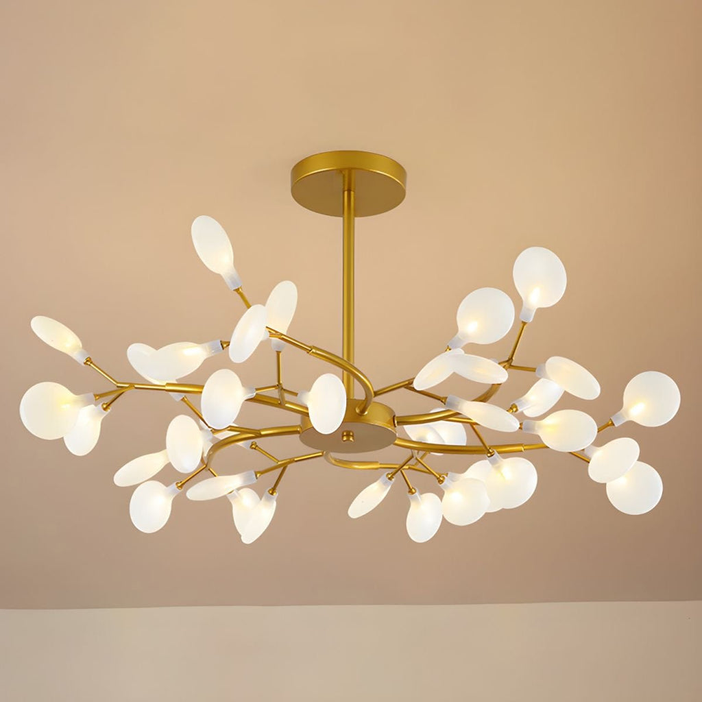 Chandelier, Firefly Sputnik, Translucent Glass Leaves, G4 LED, Dimmable