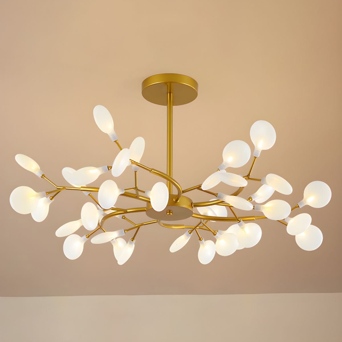 Chandelier, Firefly Sputnik, Translucent Glass Leaves, G4 LED, Dimmable