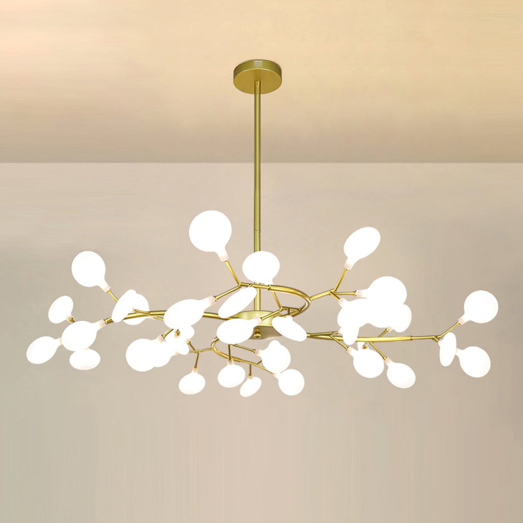 Chandelier, Firefly Sputnik, Translucent Glass Leaves, G4 LED, Dimmable