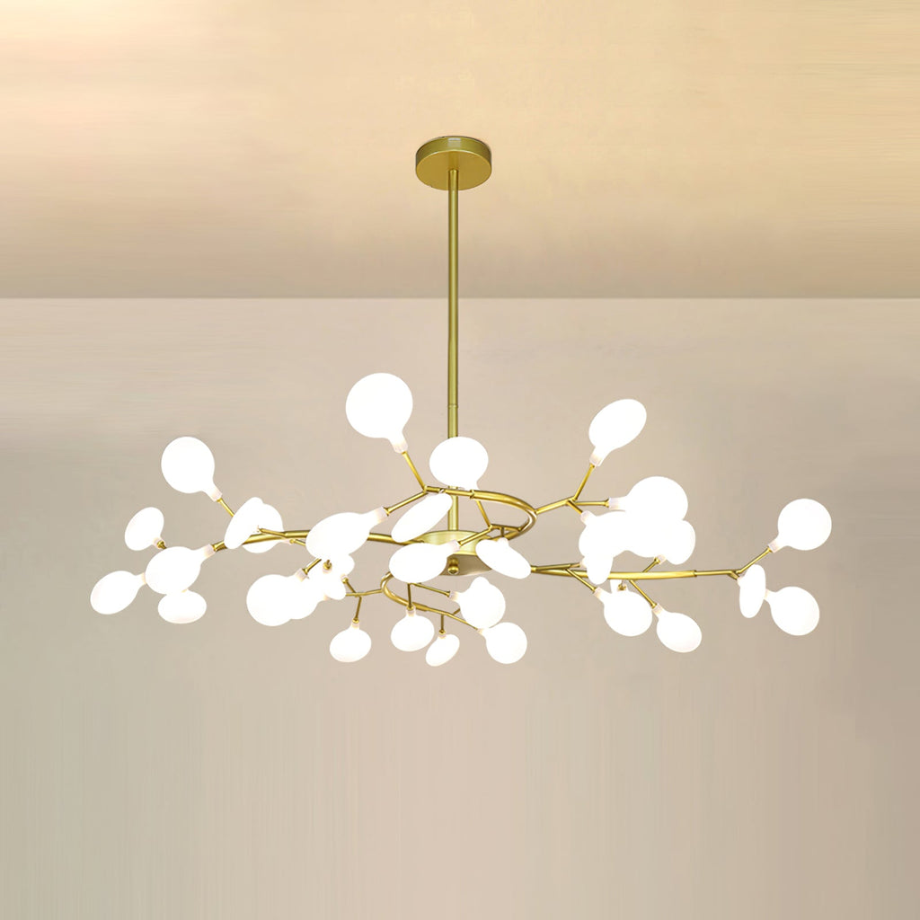 Chandelier, Firefly Sputnik, Translucent Glass Leaves, G4 LED, Dimmable