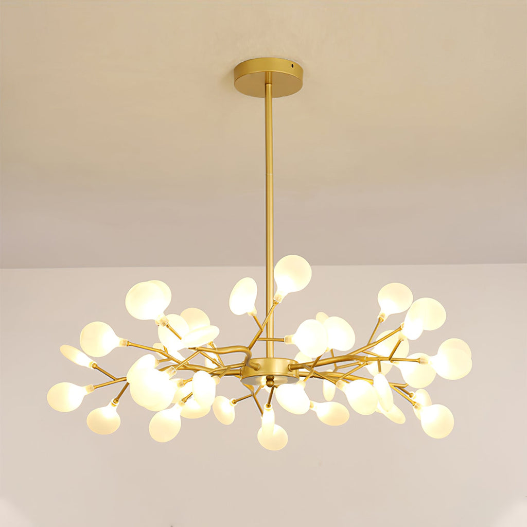 Chandelier, Firefly Sputnik, Translucent Glass Leaves, G4 LED, Dimmable