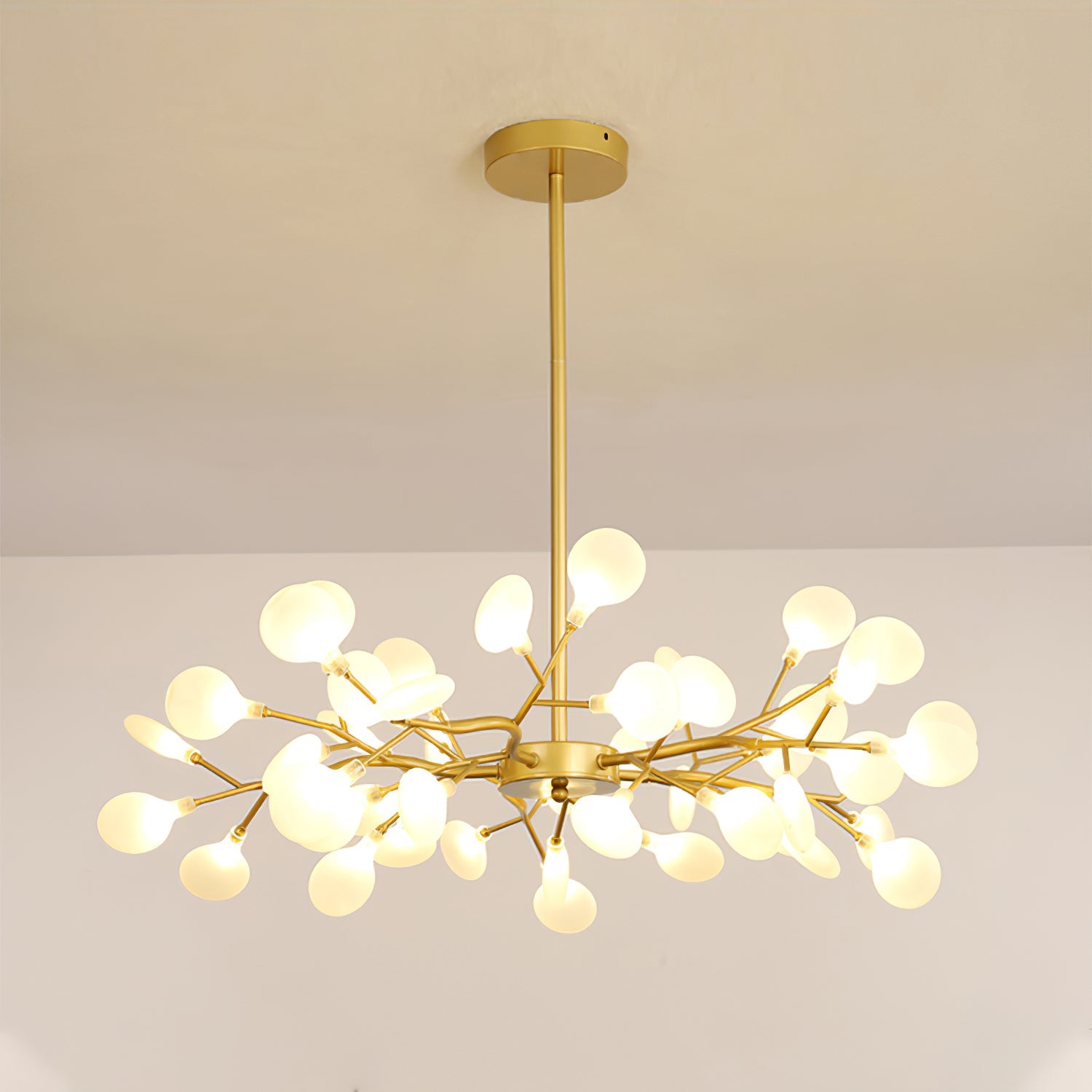 Chandelier, Firefly Sputnik, Translucent Glass Leaves, G4 LED, Dimmable