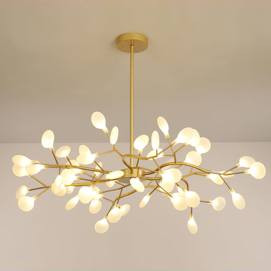 Glass leaf chandelier scattering soft warm light