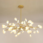 Glass leaf chandelier scattering soft warm light