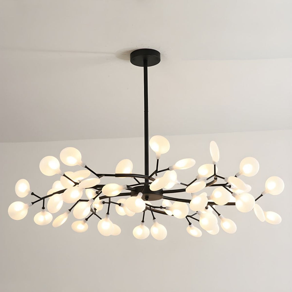 Chandelier, Firefly Sputnik, Translucent Glass Leaves, G4 LED, Dimmable