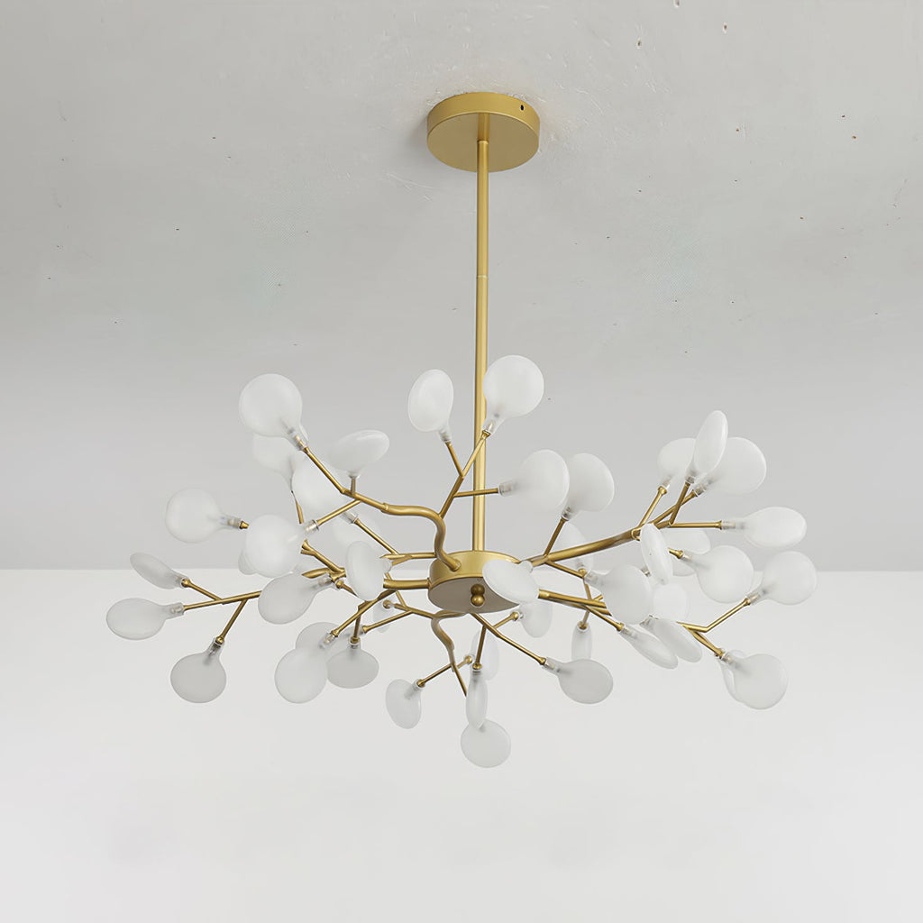 Chandelier, Firefly Sputnik, Translucent Glass Leaves, G4 LED, Dimmable