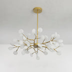 Chandelier, Firefly Sputnik, Translucent Glass Leaves, G4 LED, Dimmable