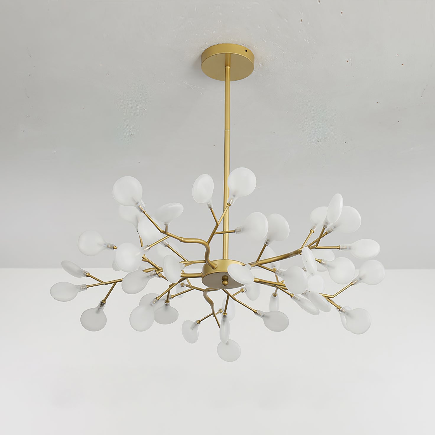 Chandelier, Firefly Sputnik, Translucent Glass Leaves, G4 LED, Dimmable