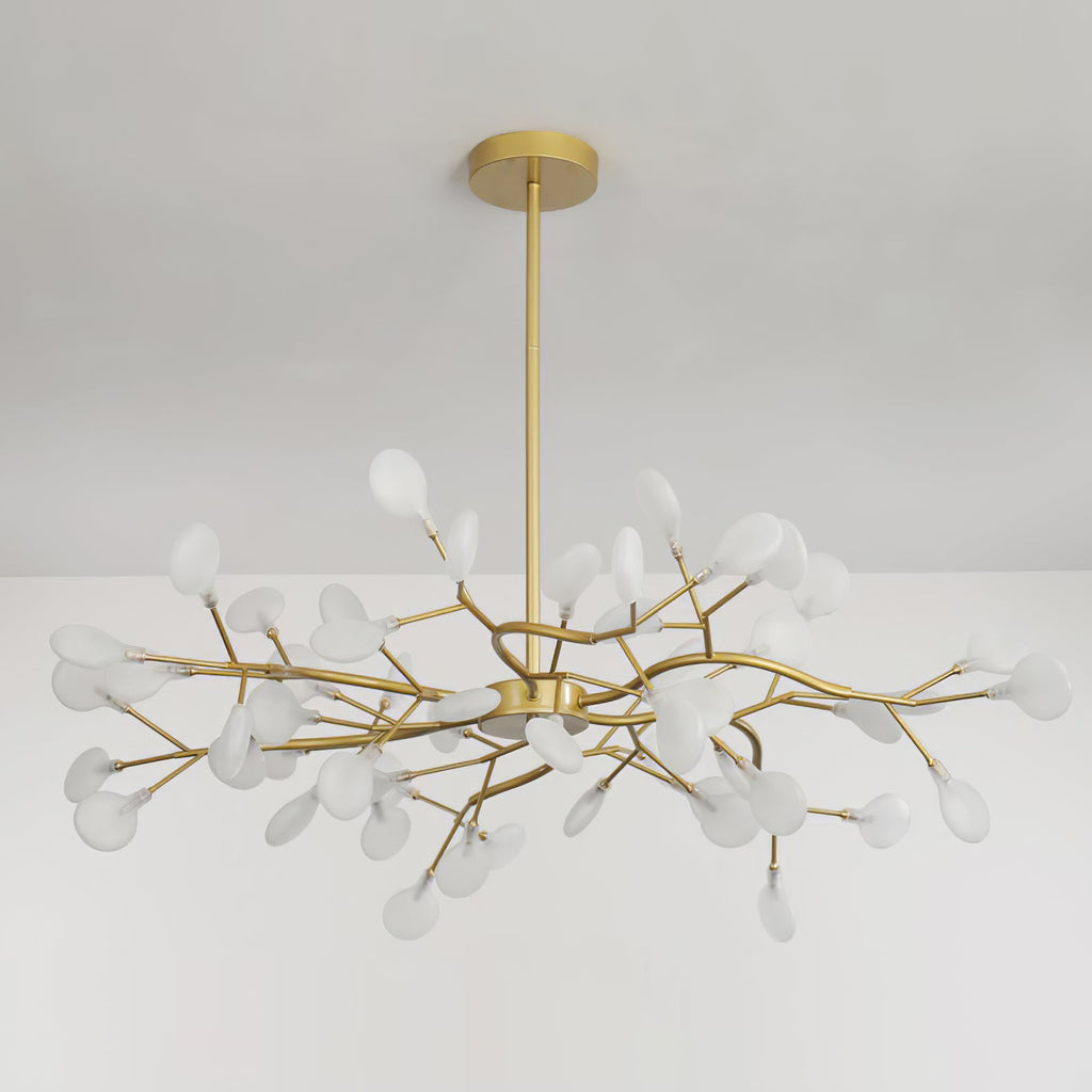 Chandelier, Firefly Sputnik, Translucent Glass Leaves, G4 LED, Dimmable