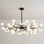 Sputnik chandelier with radiating arms above a dining table