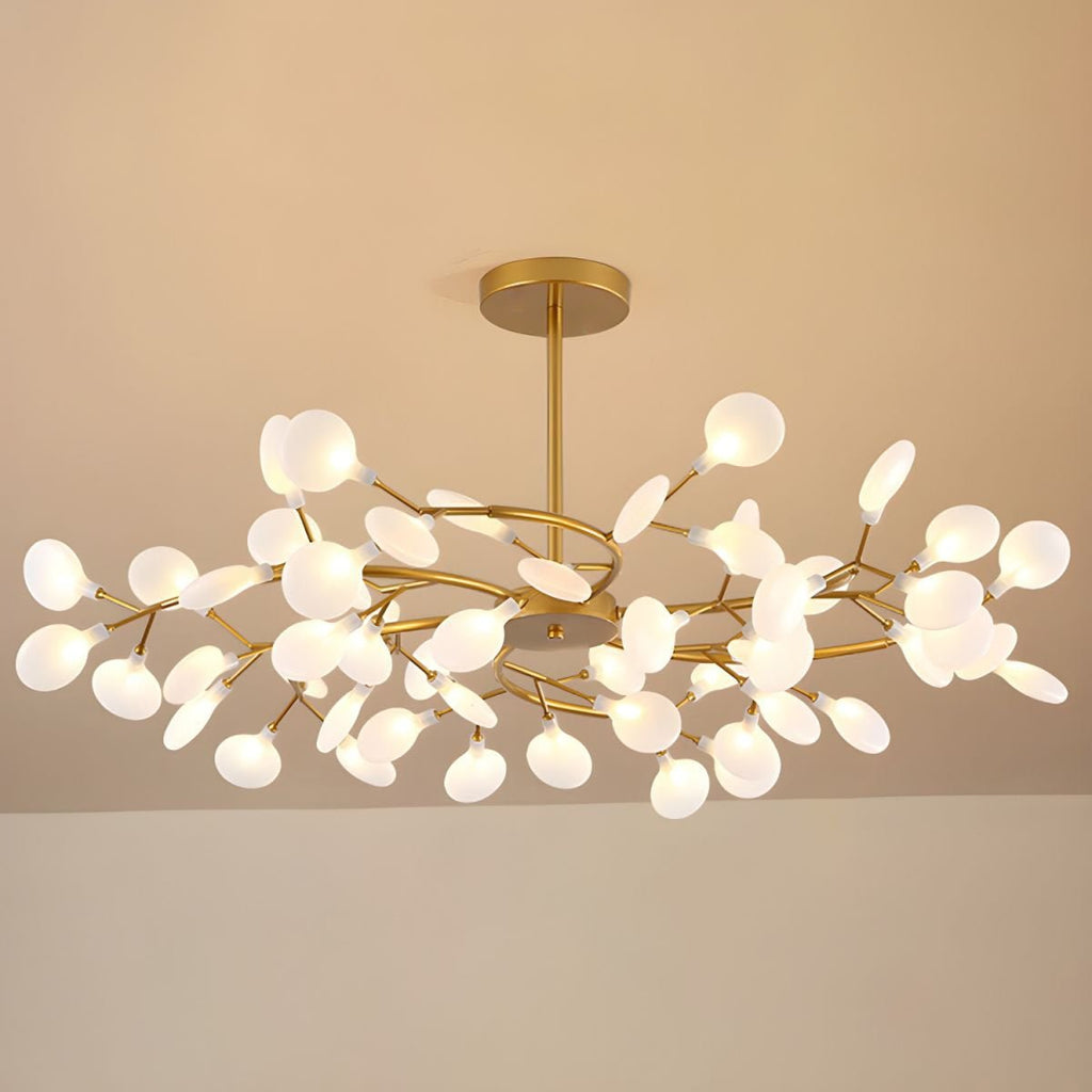 Chandelier, Firefly Sputnik, Translucent Glass Leaves, G4 LED, Dimmable