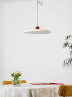 Mid-century swing arm pendant light casting glare-free downlight