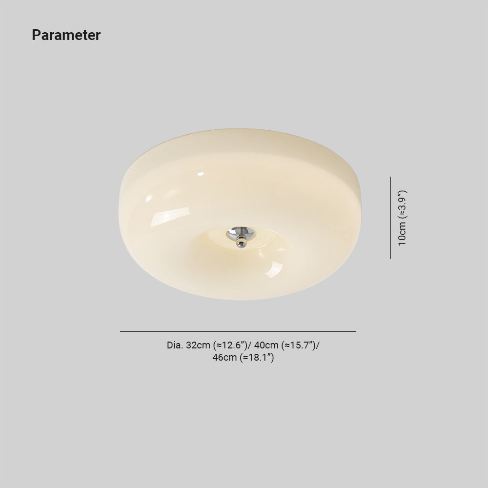 Dimension drawing for the Clérachic Domed Glass Ceiling Light: Dia. 32 cm (12.6″), 40 cm (15.7″) or 46 cm (18.1″), and 10 cm (3.9″) deep.