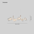 Gold Clérachic bubble glass linear pendant light with lit clear glass globes, shown against a plain background.