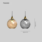 Dimension drawing for the Clérachic water ripple glass globe pendant, 20 cm (≈7.9″) wide and 18 cm (≈7.1″) high, shown in amber and smoke gray.