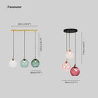 Dimension drawing, Clérachic ripple-glass pendant: bar 60cm (23.6″), drop 120cm (47.2″); canopy 40cm (15.7″), drop 110cm (43.3″); globes 20cm (7.9″).