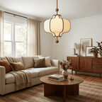 Fabric lantern pendant light with adjustable hanging rod